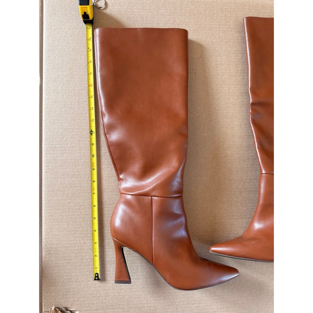 BrowBrown pointed-toe, calf, under the knee-high boots with sculpted heel size 9